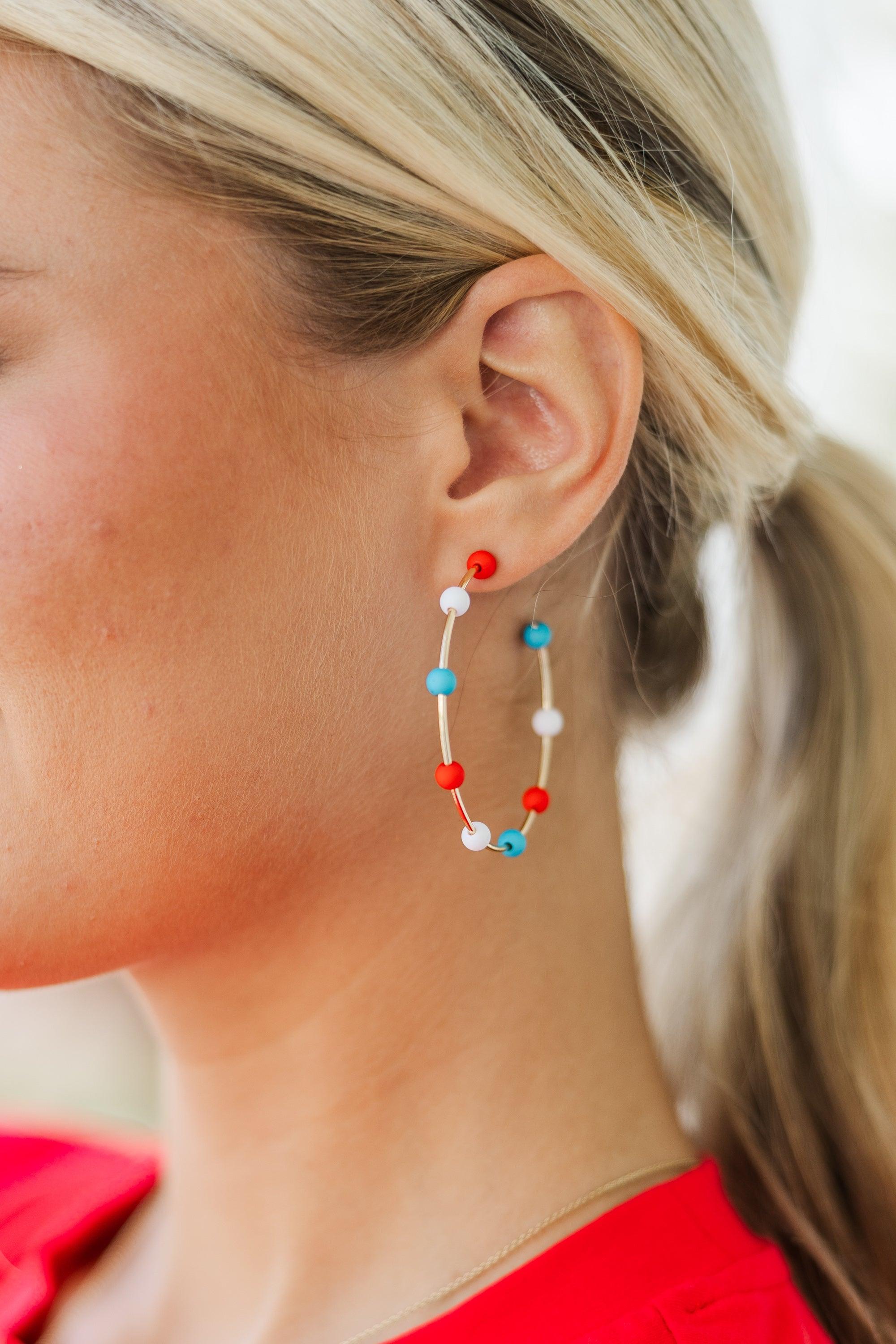 Peppy Fun Red White and Blue Multi Hoop Earrings Female Product Image