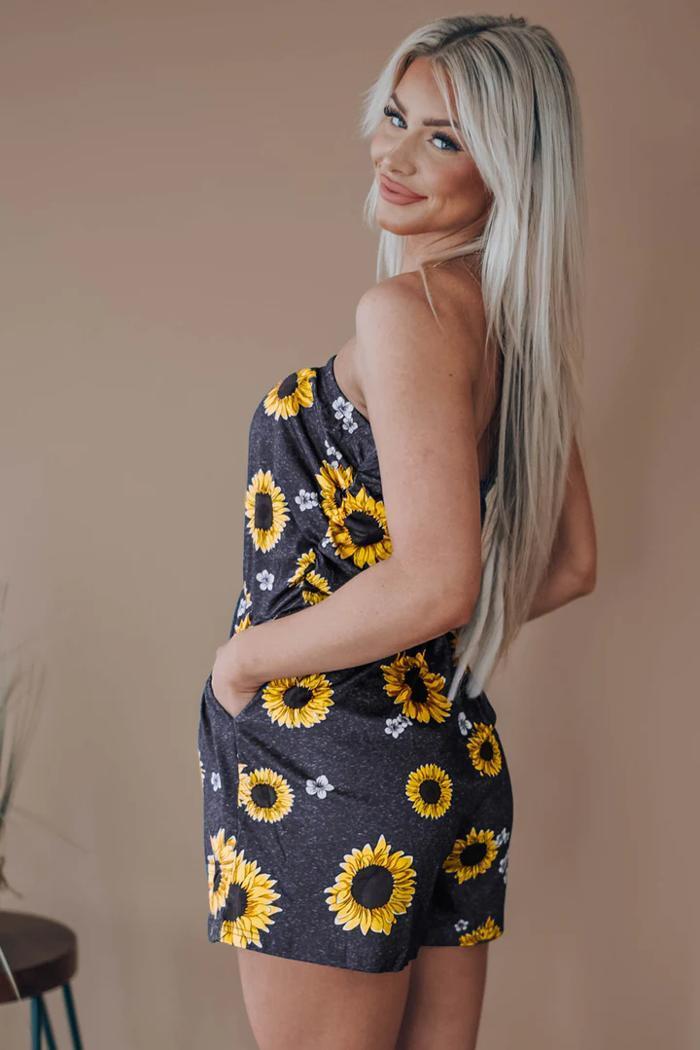 Yellow Floral Romper with Pockets Product Image