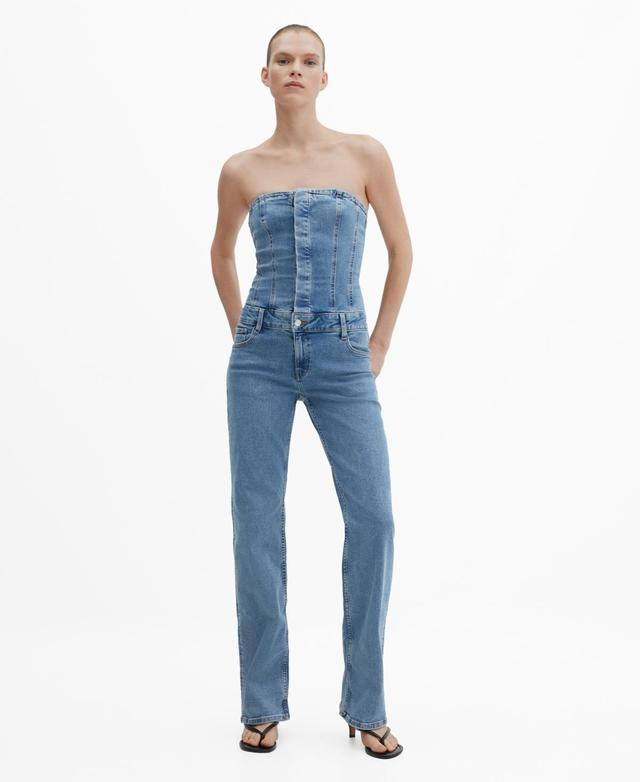 Mango Womens Strapless Denim Jumpsuit Product Image