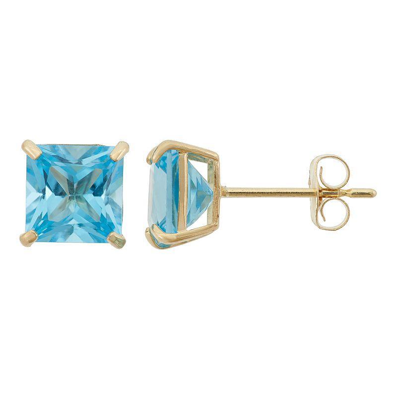 Swiss Blue Topaz 10k Gold Stud Earrings, Womens Product Image