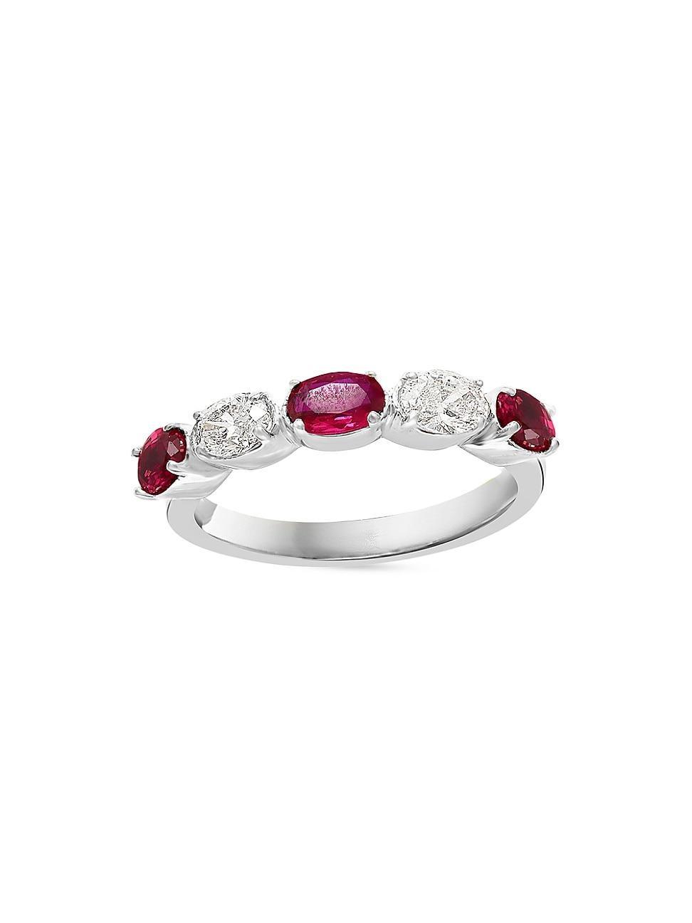 Womens 14K White Gold, Ruby & 0.40 TCW Diamond Band Ring Product Image