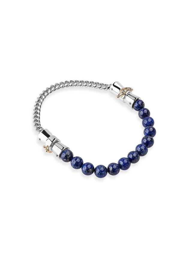 Mens pico Lapis Lazuli Bead & Sterling Silver Chain-Link Bracelet Product Image