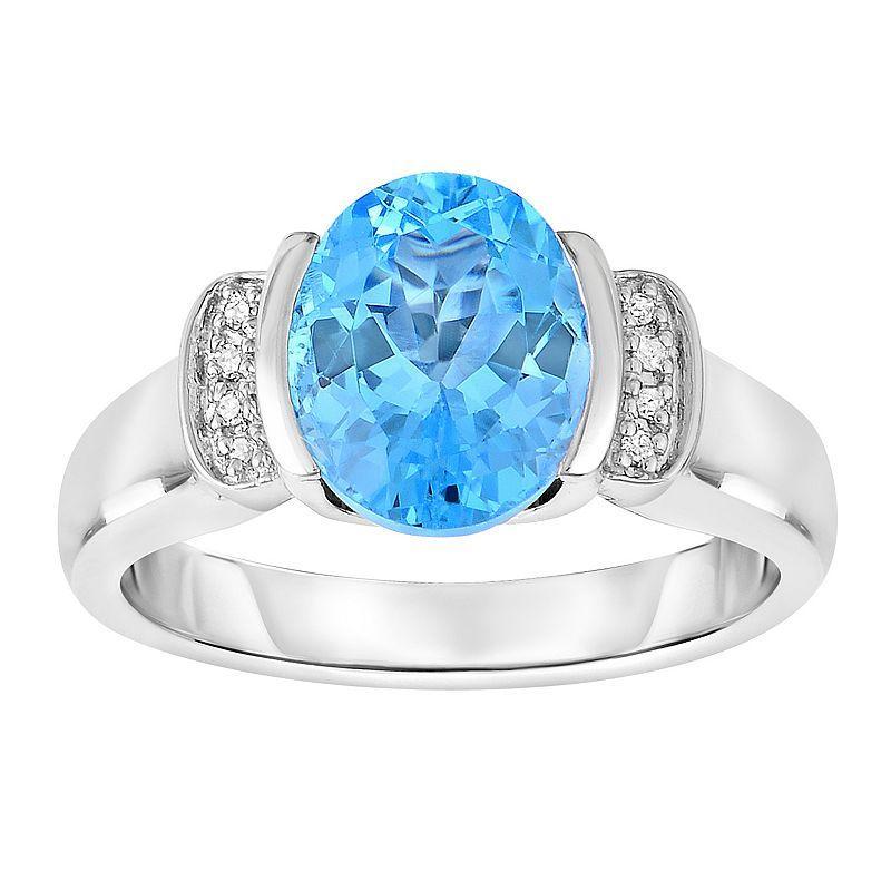 Sterling Silver Oval Blue Topaz & Diamond Accent Ring, Womens Product Image