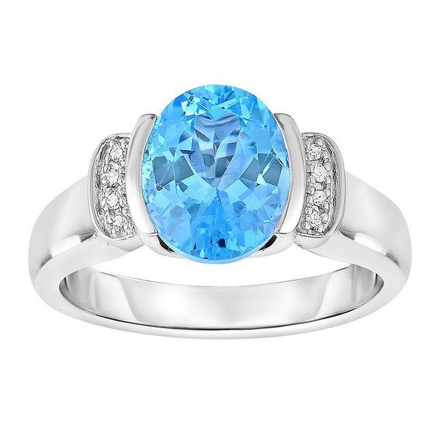 Sterling Silver Oval Blue Topaz & Diamond Accent Ring, Womens Product Image