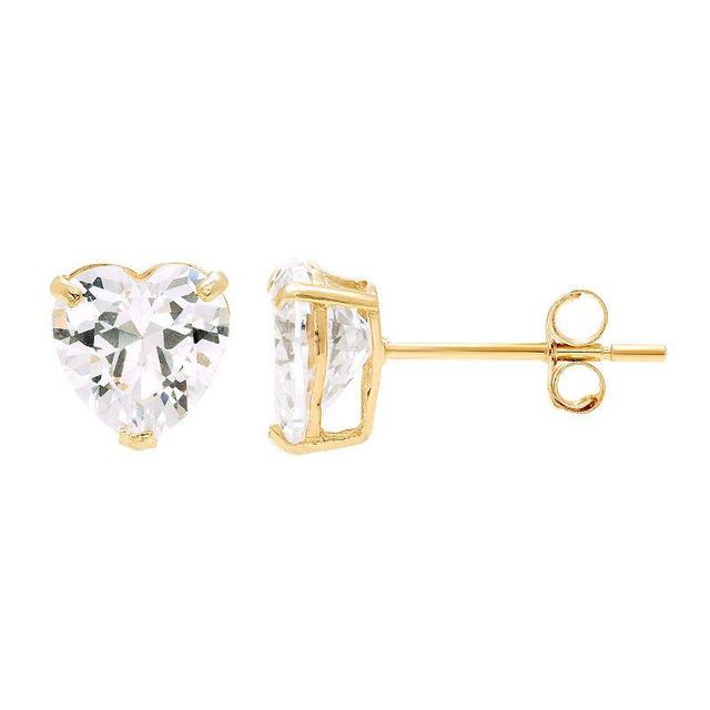 Theia Sky 14k Gold Cubic Zirconia Heart Stud Earrings, Womens, 14k Gold White Product Image