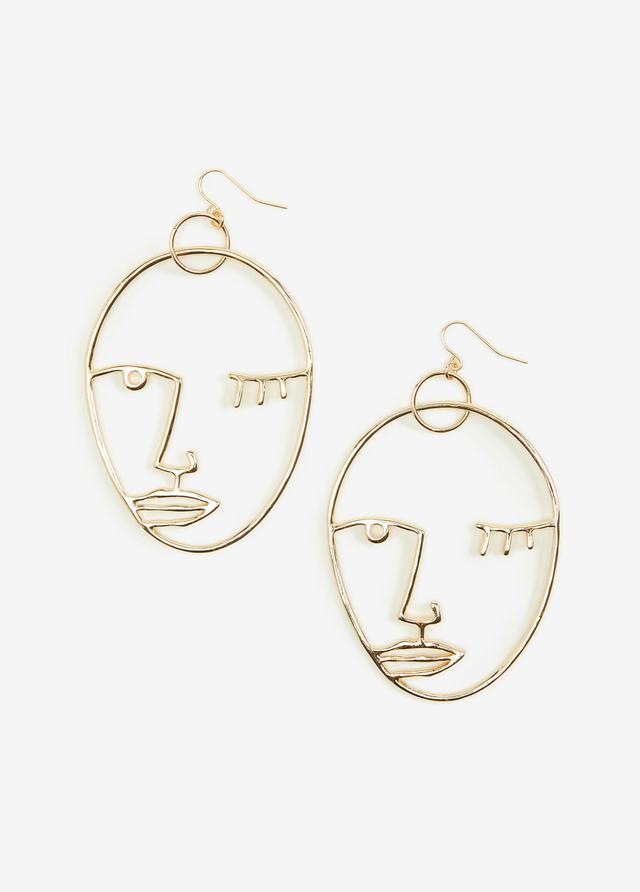 Plus Size Gold Tone Face Dangle Earrings, YELLOW, N/S - Ashley Stewart Product Image