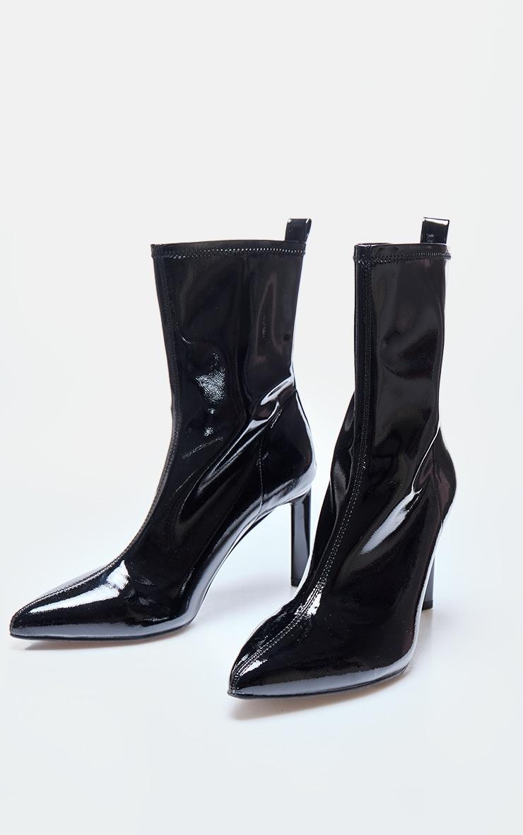 Black Patent PU High Stiletto Heeled Sock Boots Product Image