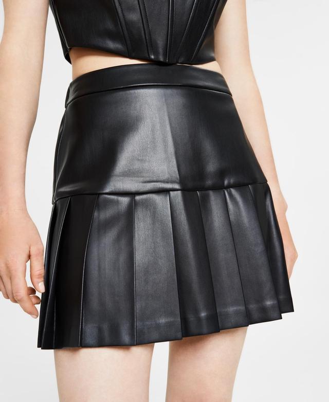 Bar Iii Womens Faux-Leather Pleated Mini Skirt, Created for Macys Product Image