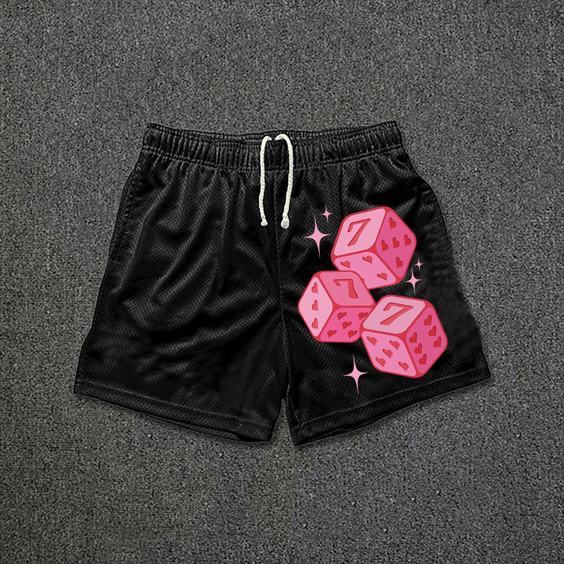 Pink 777 Fun Dice Print Drawstring Mesh Shorts Product Image