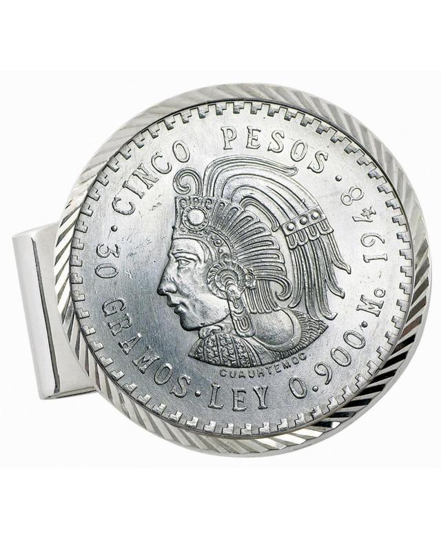 Mens American Coin Treasures Sterling Silver Diamond Cut Coin Money Clip Cuauhtemoc Mexican Cinco Pesos Product Image