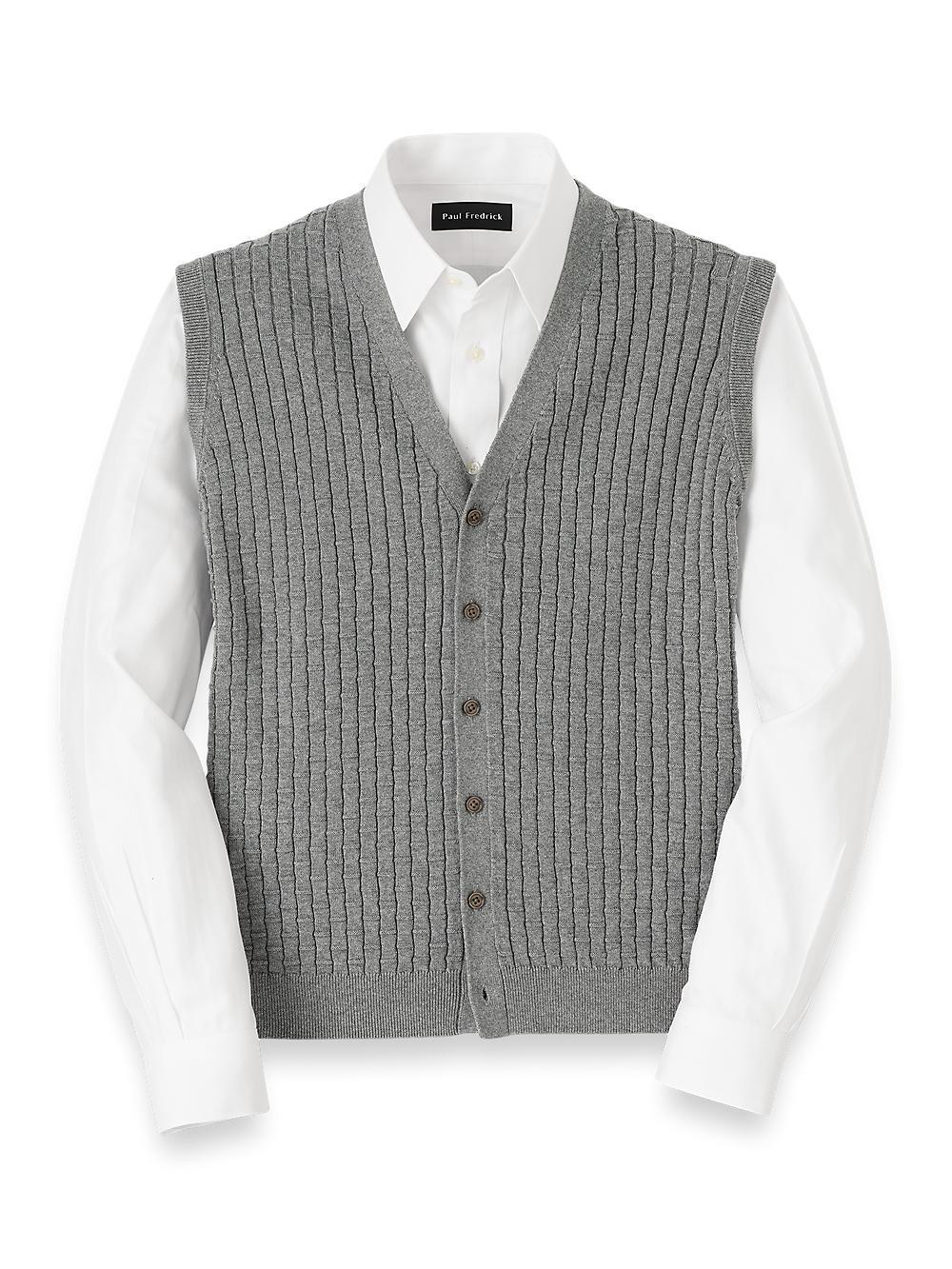 Cotton Button Front Cardigan Vest - Grey Product Image