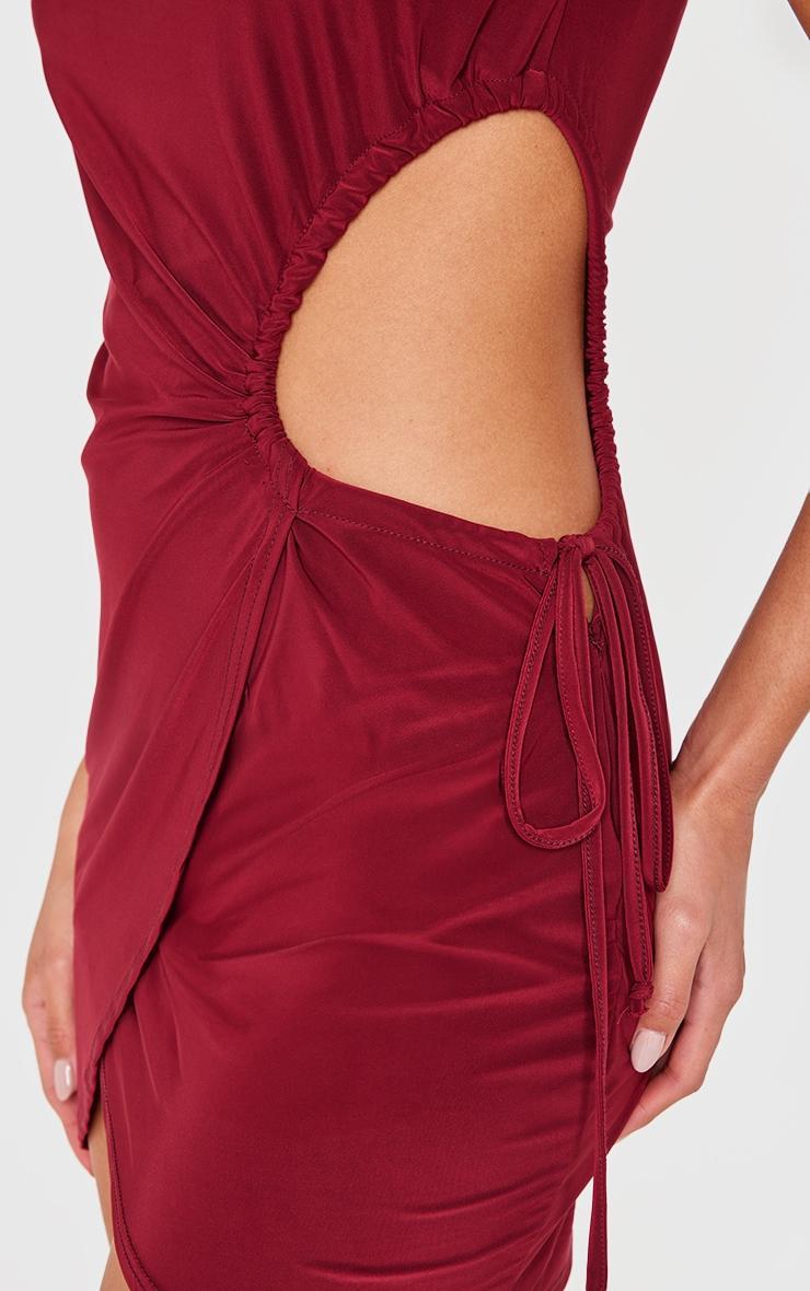 Burgundy Double Layer Slinky Ruched Cut Out Mini Dress Product Image