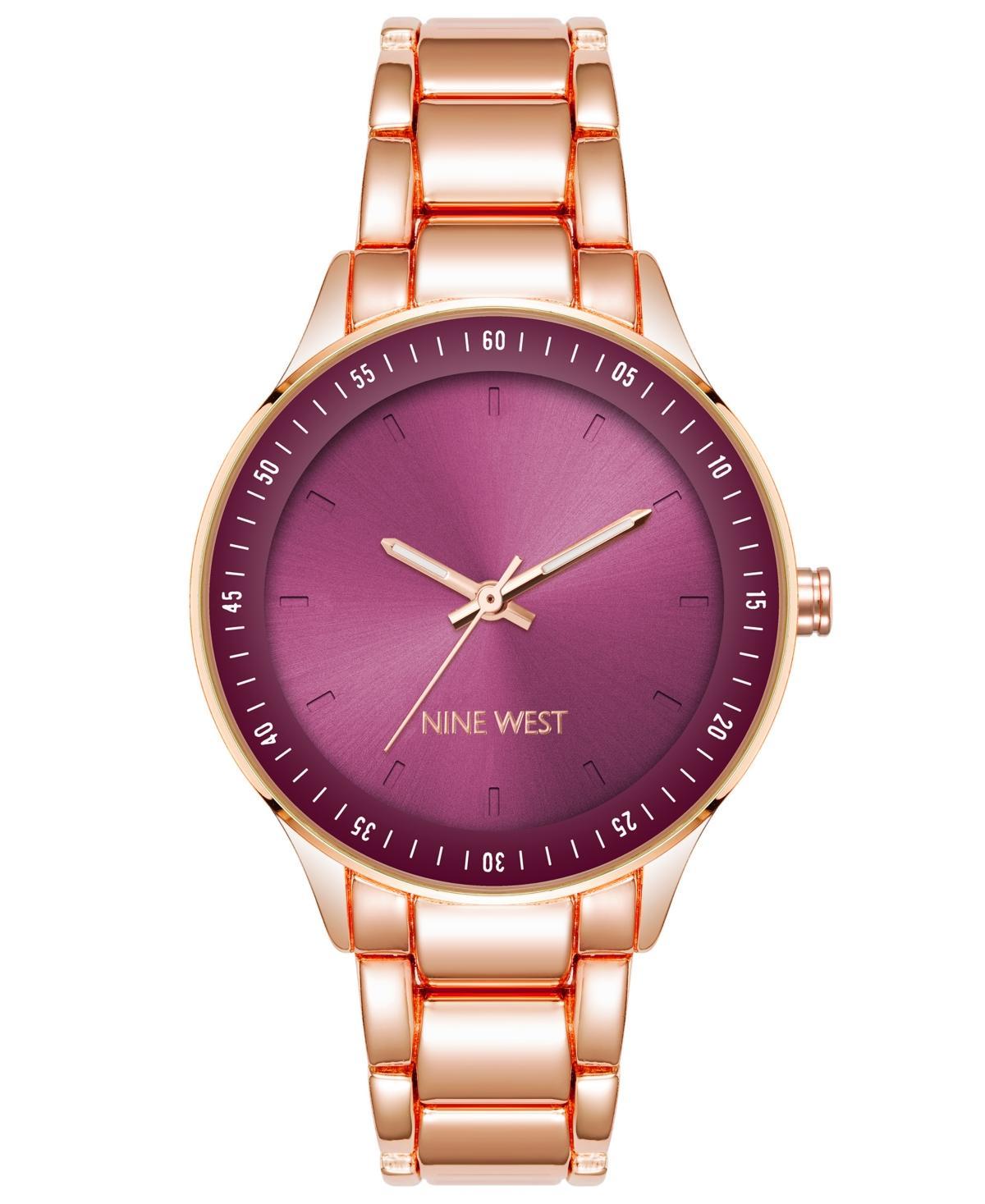 Nine West Womens Quartz Rose Gold-Tone Alloy Link Bracelet with Burgundy Watch, 35mm - Burgundy, Rose Gold-Tone Product Image