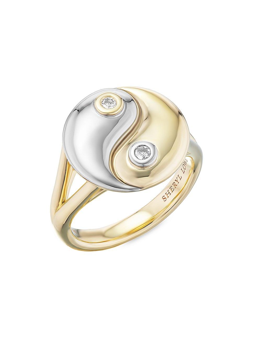 Womens Yin Yang 14K Yellow Gold, Sterling Silver & 0.10 TCW Diamond Ring Product Image