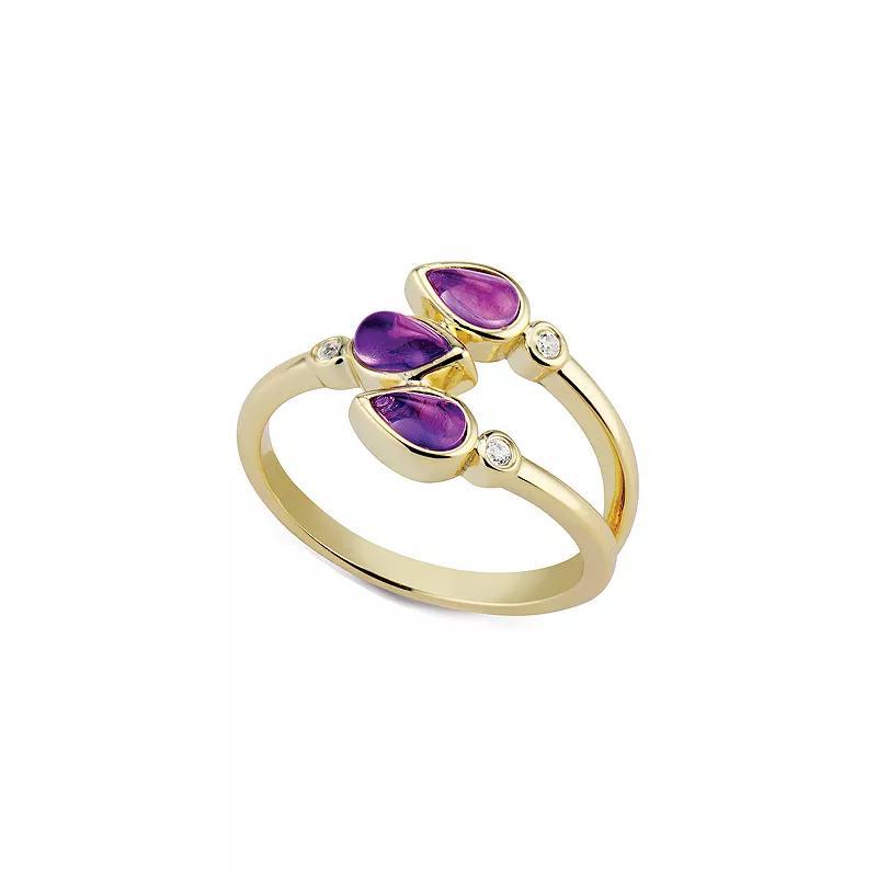 House of Frosted 14K Gold Plated Triple Amethyst Ring, Womens Gold Tone Product Image