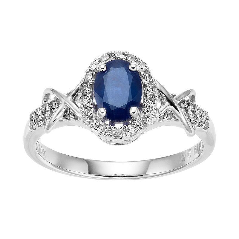 Gemminded 10k White Gold Sapphire & 1/4 Carat T.W. Oval Halo Ring, Womens 10k Whgold Product Image