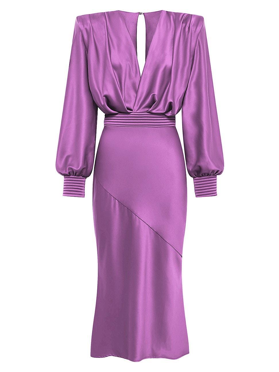 Womens Betsy Satin Balloon-Sleeve Midi-Dress Product Image