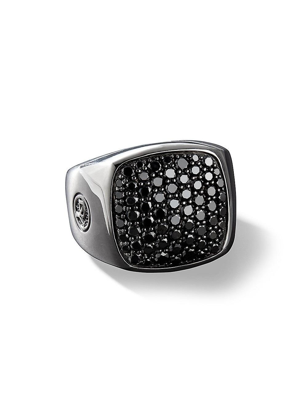 Mens Streamline Signet Ring with Pav Black Diamonds Product Image