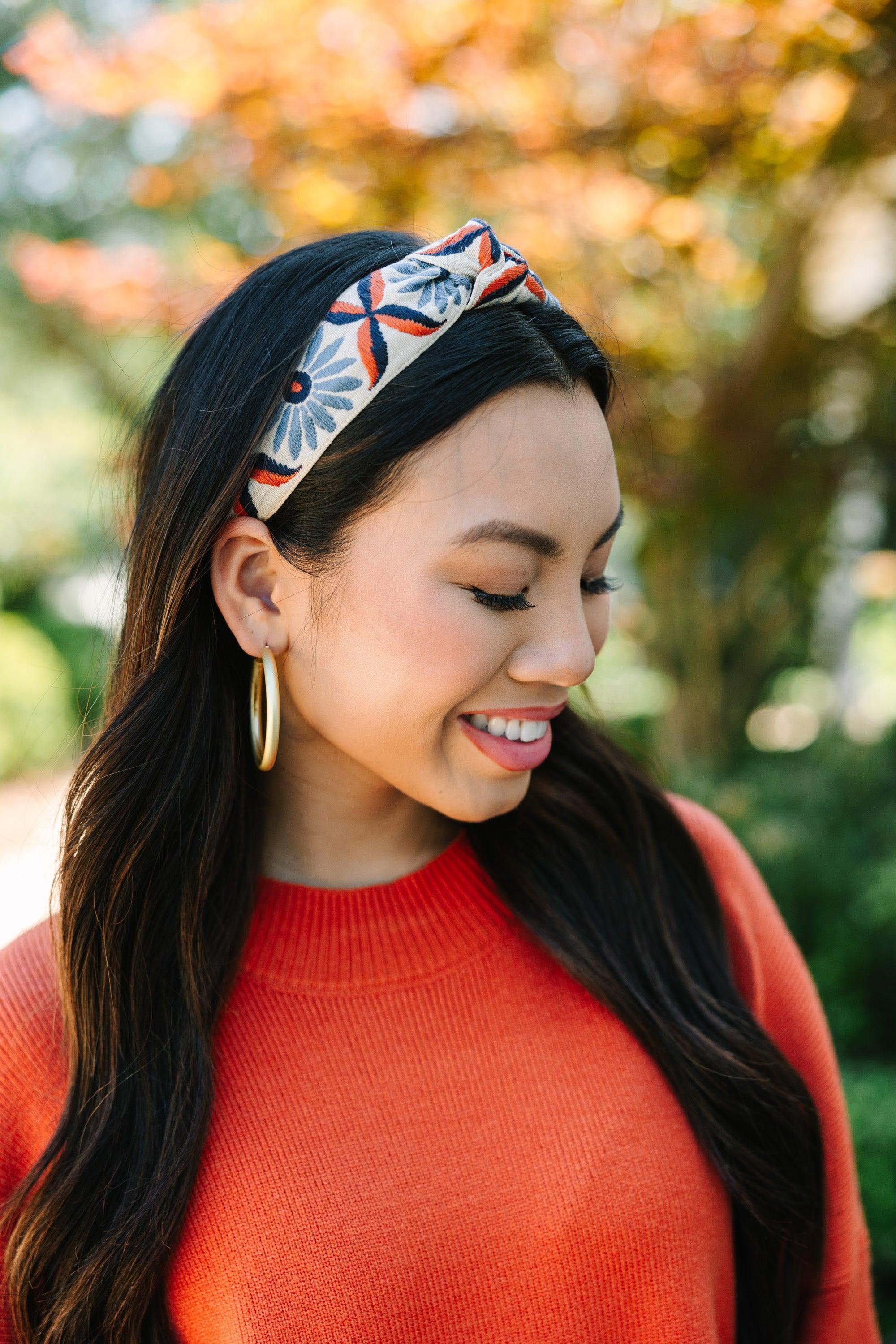 Let's Move Blue Floral Embroidered Headband Female Product Image