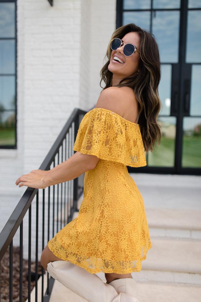 Brighten My Day Off The Shoulder Lace Mini Dress FINAL SALE Product Image