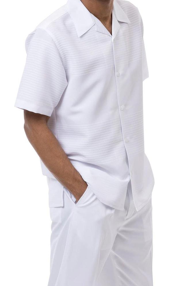 (XL/40) White Tone on Tone 2 Piece Short Sleeve Walking Suit Set Product Image