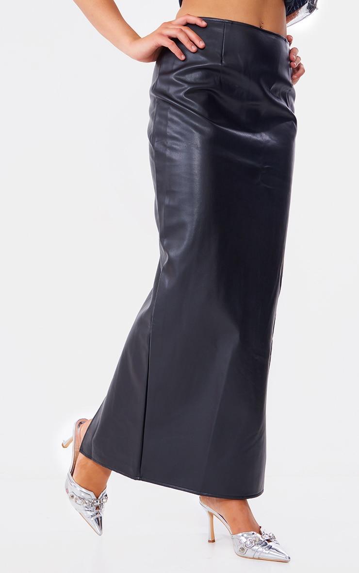 Black Faux Leather High Waist Split Hem Maxi Skirt Product Image