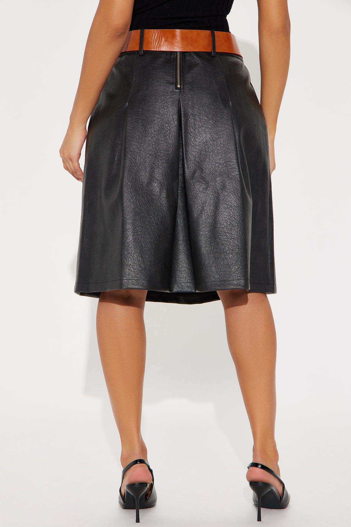 Kylee Faux Leather Midi Skirt - Black Product Image