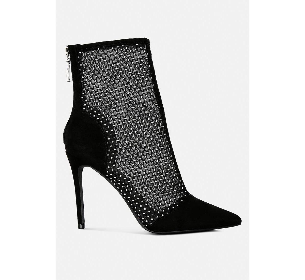 London Rag Womens Jazz Mesh Diamante Boots Product Image