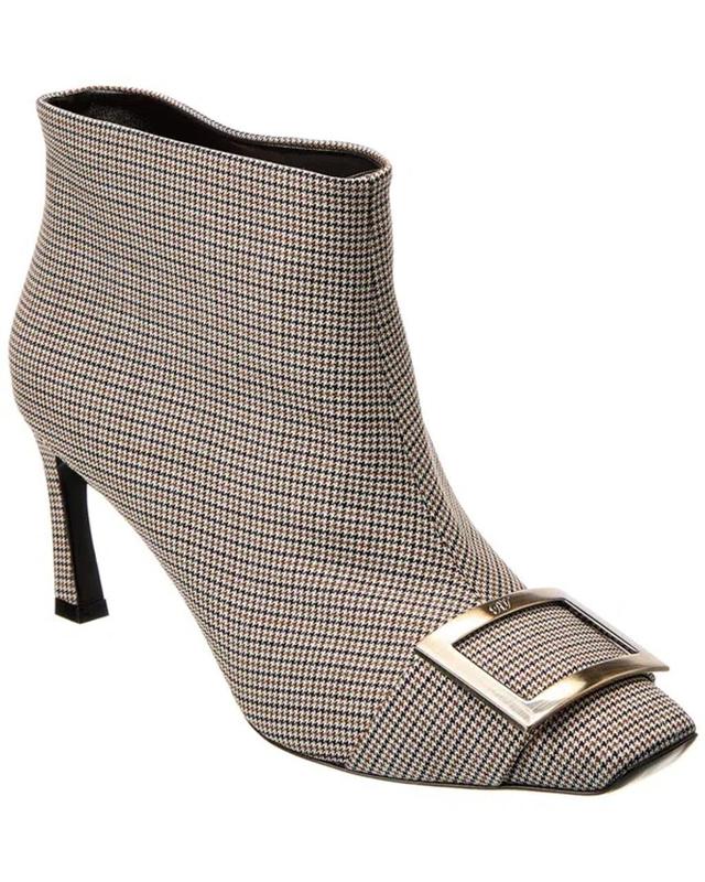 ROGER VIVIER Logo Plaque Canvas Bootie In Brown Product Image