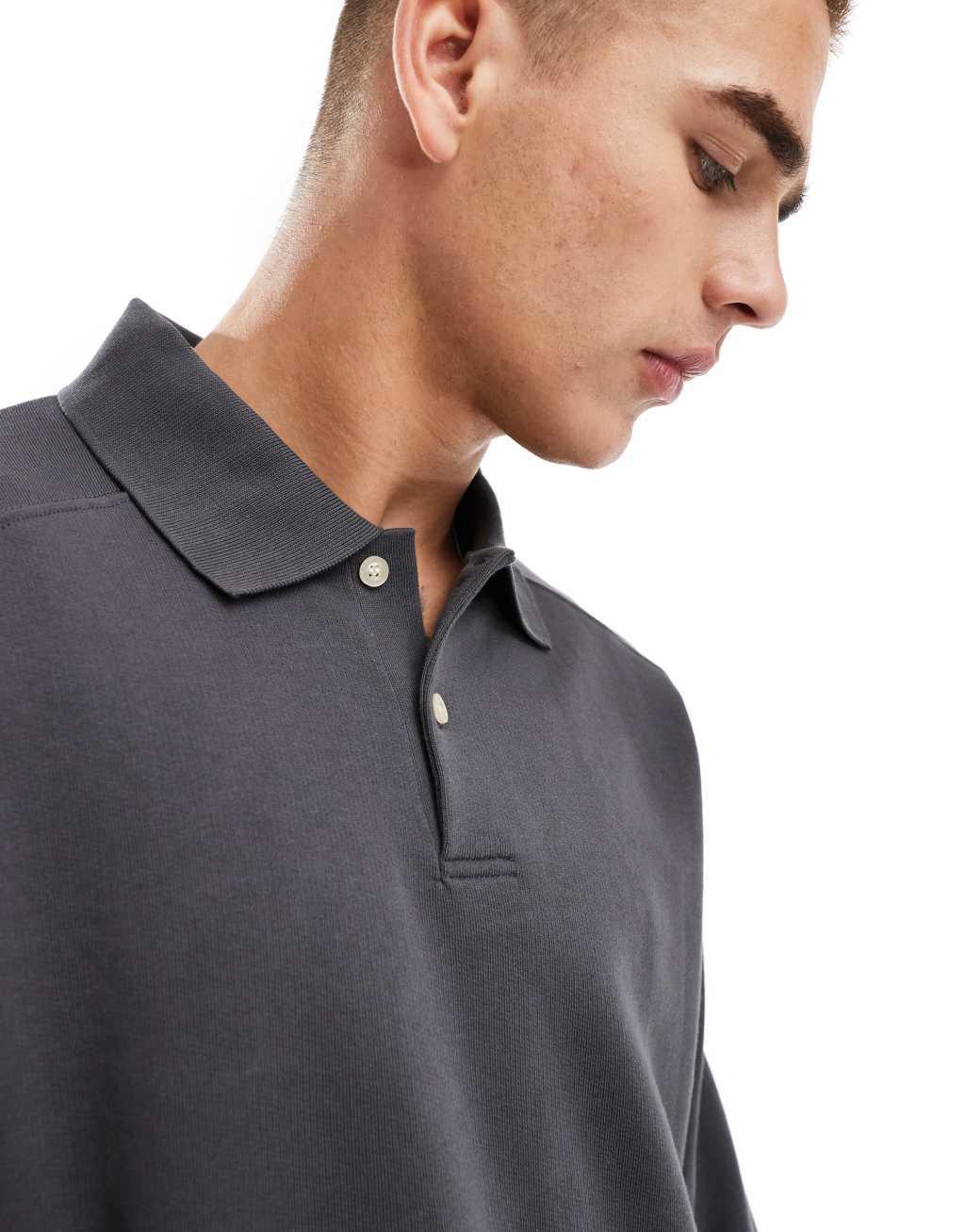 Selected Homme oversized polo shirt in dark gray Product Image