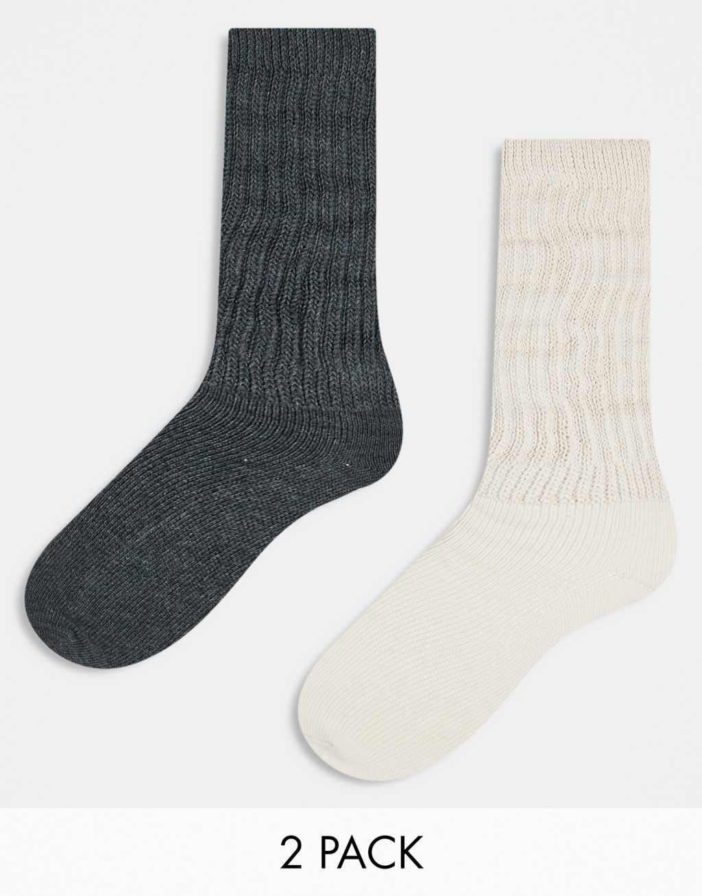 Cotton On 2-pack 90s scrunch socks in ecru charcoal Product Image