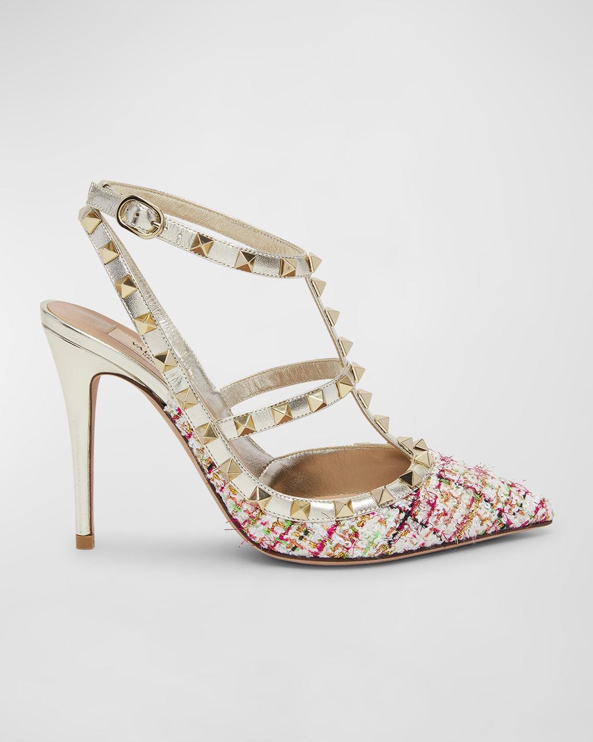 Rockstud T-Strap Tweed Pumps Product Image