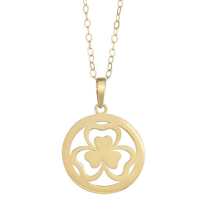 10k Gold Shamrock Disc Pendant Necklace, Womens Yellow Product Image