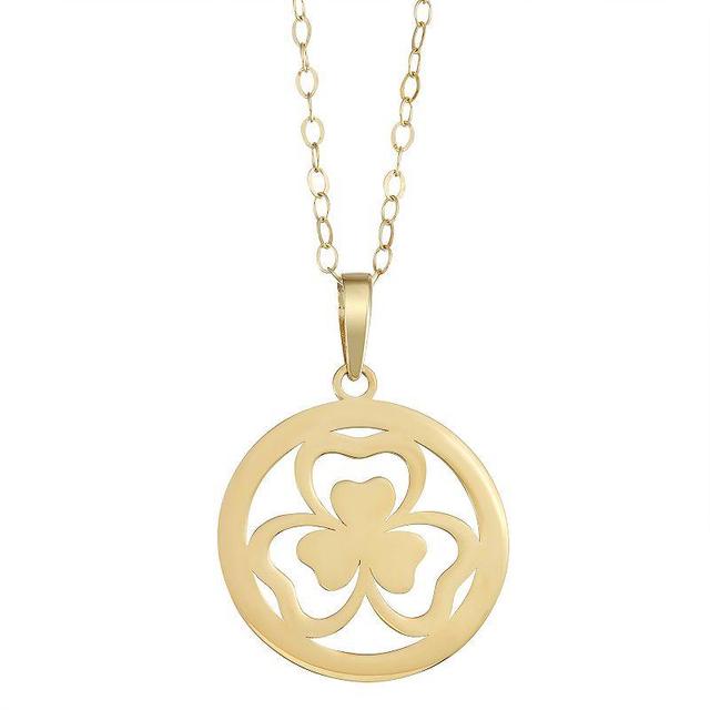 10k Gold Shamrock Disc Pendant Necklace, Womens Yellow Product Image