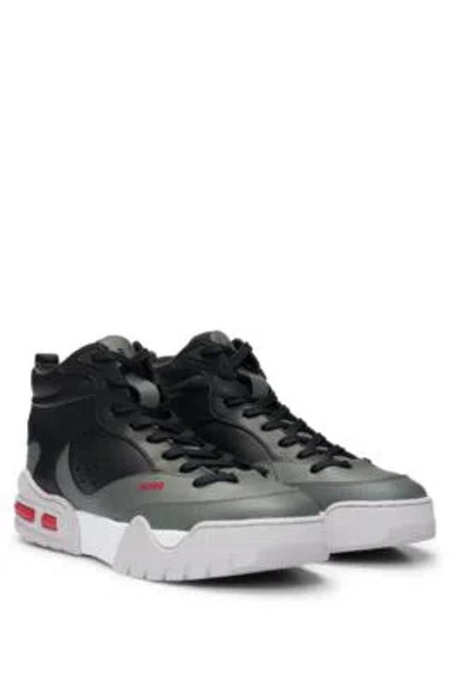 HUGO BOSS High-top Trainers With Faux Leather And Mesh In Dark Grey Product Image