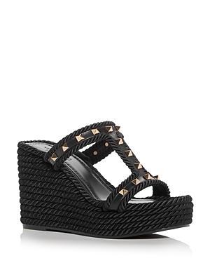 Valentino Garavani Womens Rockstud Espadrille Platform Wedge Sandals Product Image