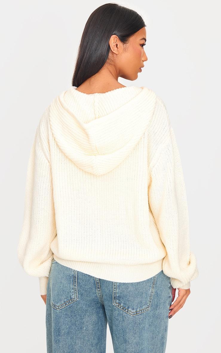 Cream Thick Rib Knit Zip Up Hoodie Product Image