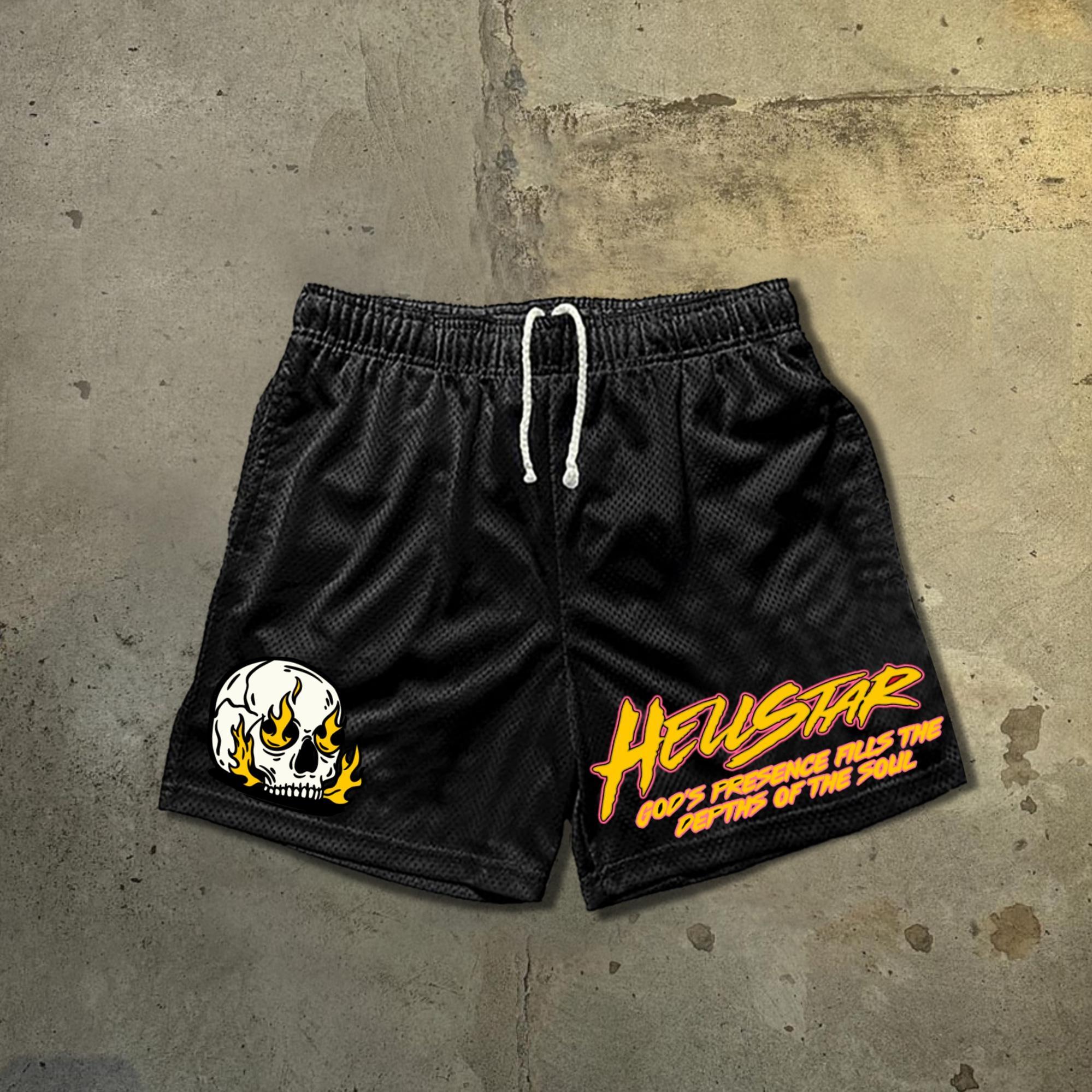 Hellstar Burning Soul Vintage Print Street Mesh Shorts Product Image