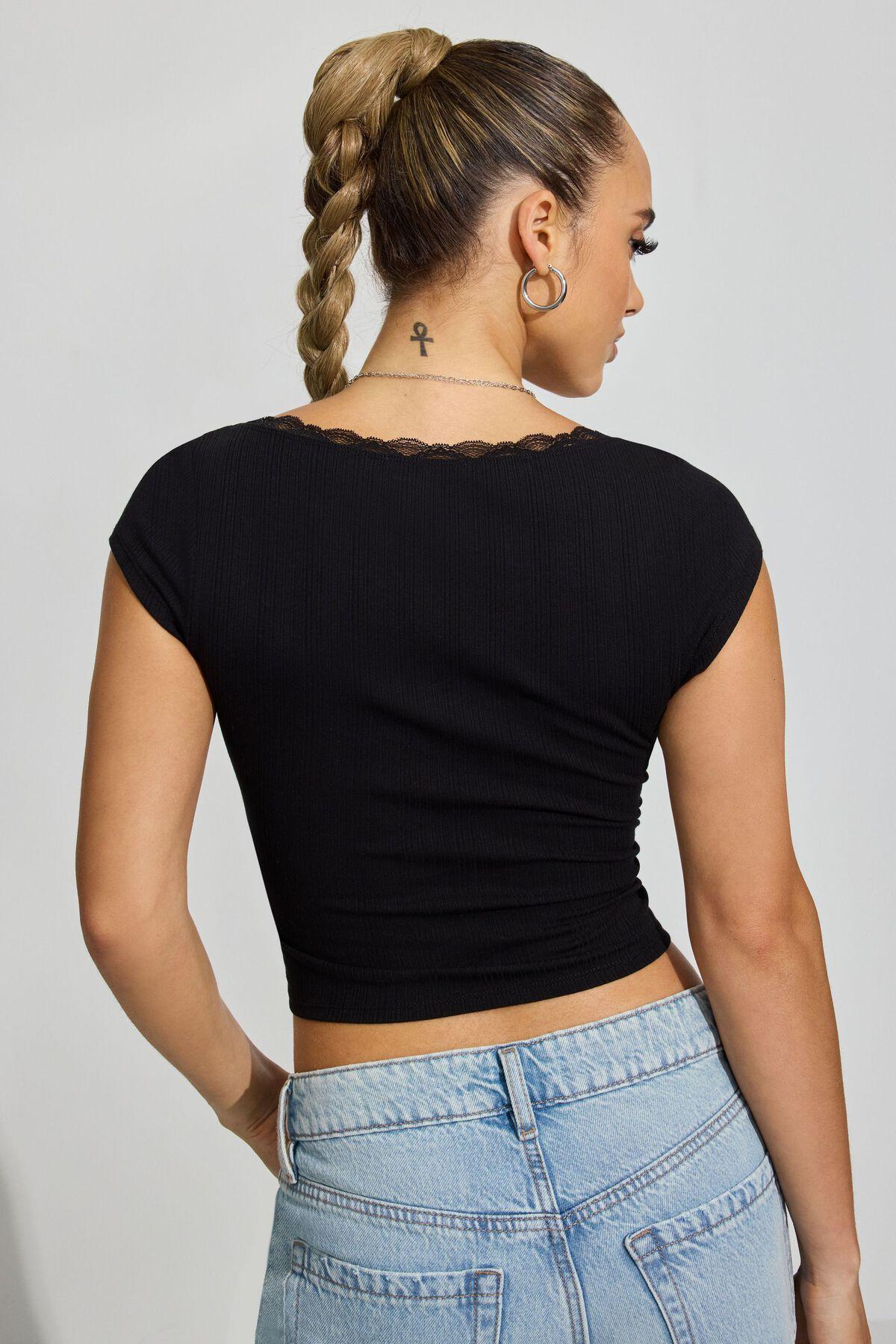 Myla Scoop Neck Lace Trim Rib Tee Product Image