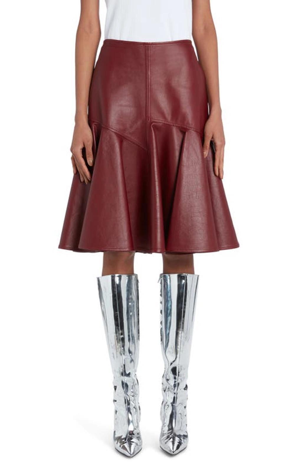 Pleated Leather Skirt In Bordeaux product image