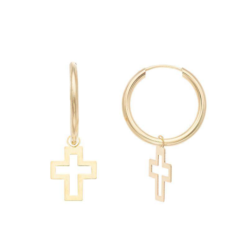 14k Gold Endless Hoop Cross Earrings, Womens Product Image