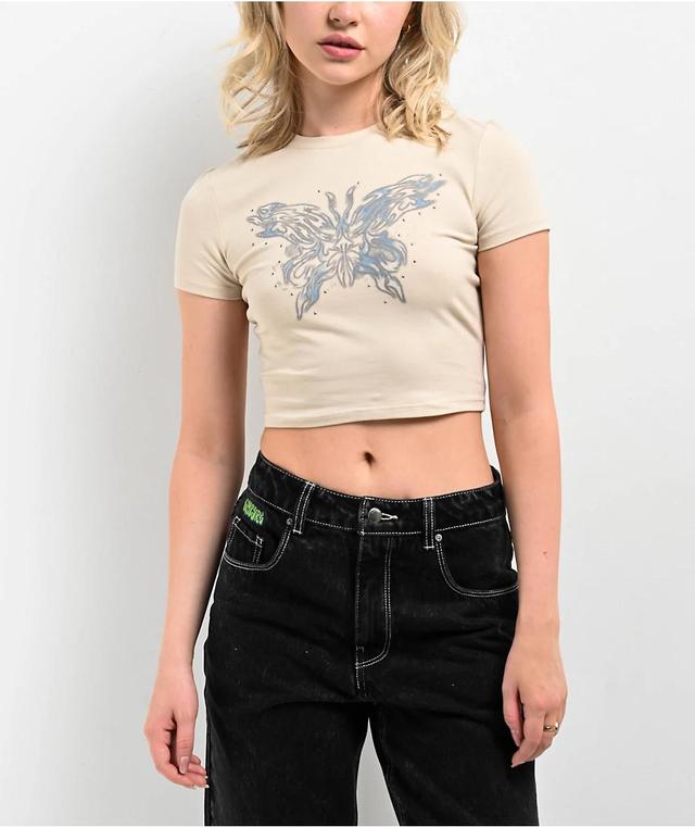 Vitriol Lorena Buckle Back Beige Crop T-Shirt Product Image