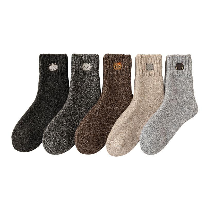 Cat Embroidered Crew Socks Product Image