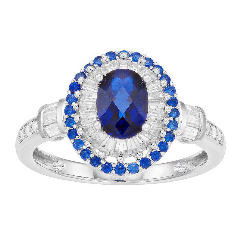 Sterling Silver Lab-Created Blue & White Sapphire Ring, Womens Silvertone Product Image