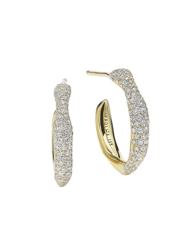 Womens Stardust Squiggle Mini 18K Green Gold & Diamond Pav Hoop Earrings Product Image