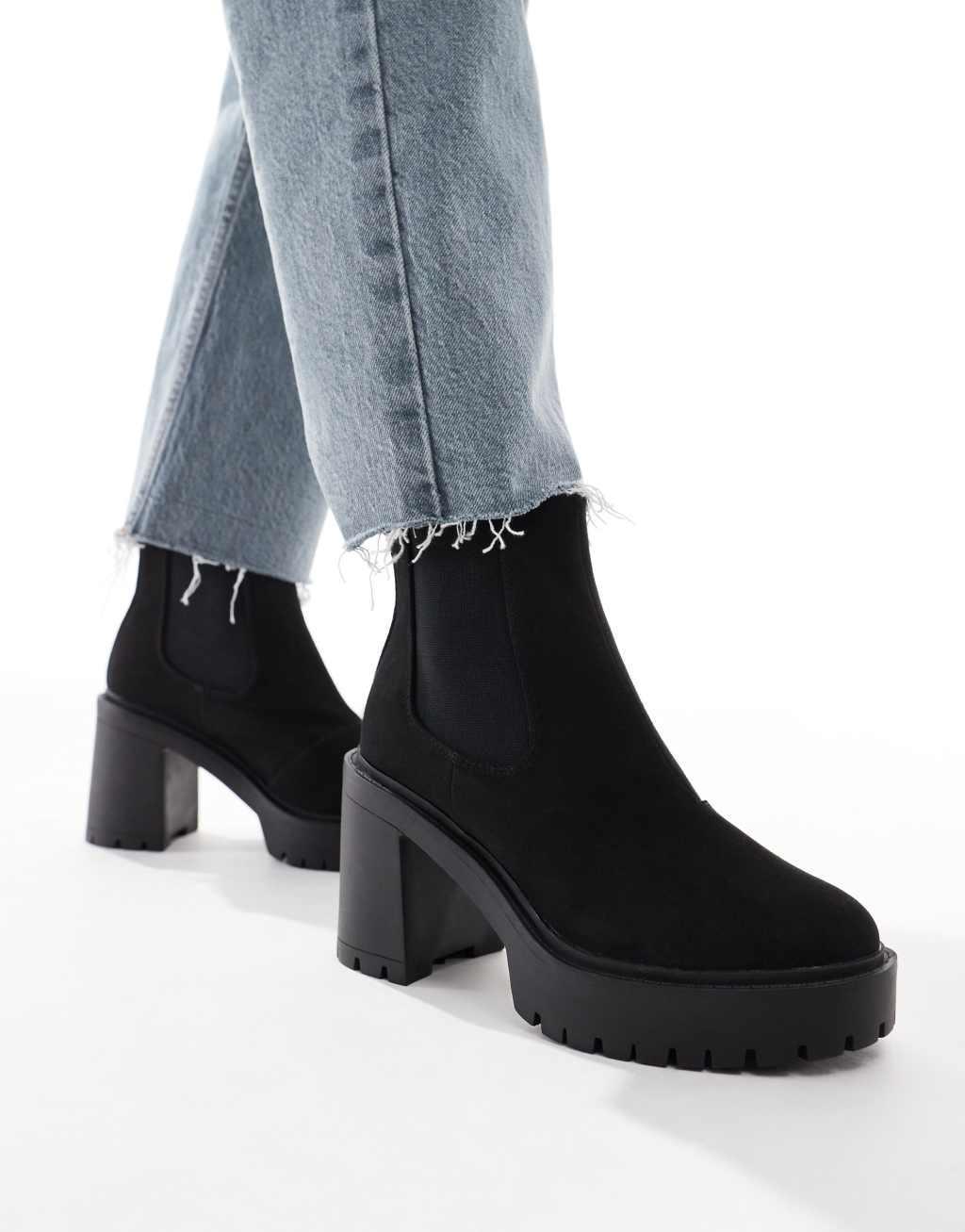 ASOS DESIGN Elma heeled chunky chelsea boots in black Product Image