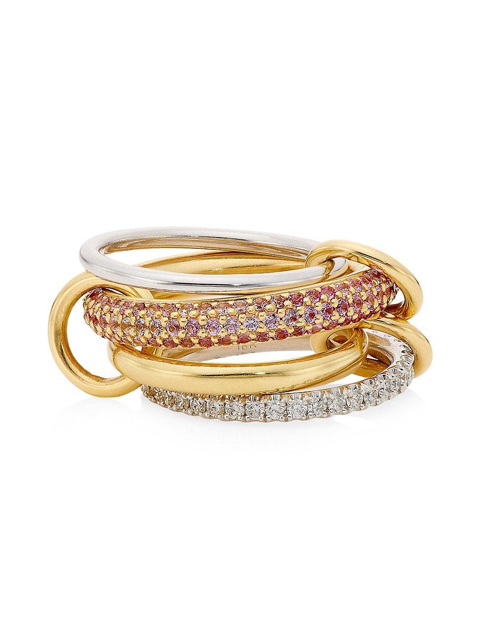 Womens Two-Tone 18K Gold, Pink Sapphires & 2.15 TCW Diamond Four-Link Ring Product Image