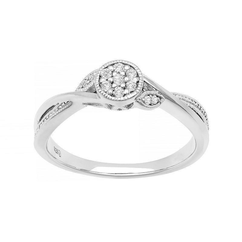 Love Always Sterling Silver 1/10 Carat T.W. Diamond Leaf Promise Ring, Womens White Product Image