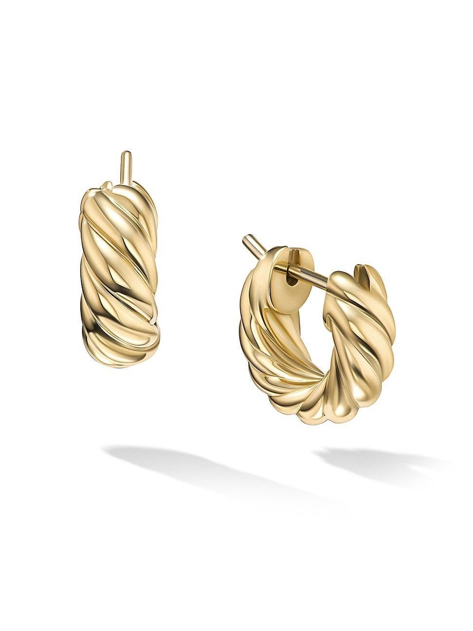 Womens Sculpted Cable Hoop Earrings in 18K Yellow Gold, 14.4MM Product Image