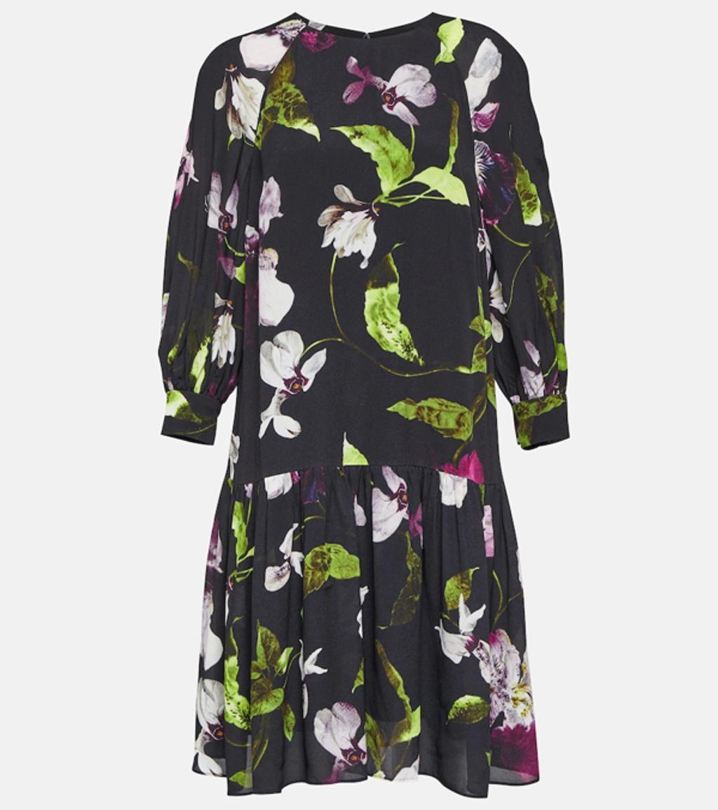 Floral-print Crepe Minidress In Black Product Image